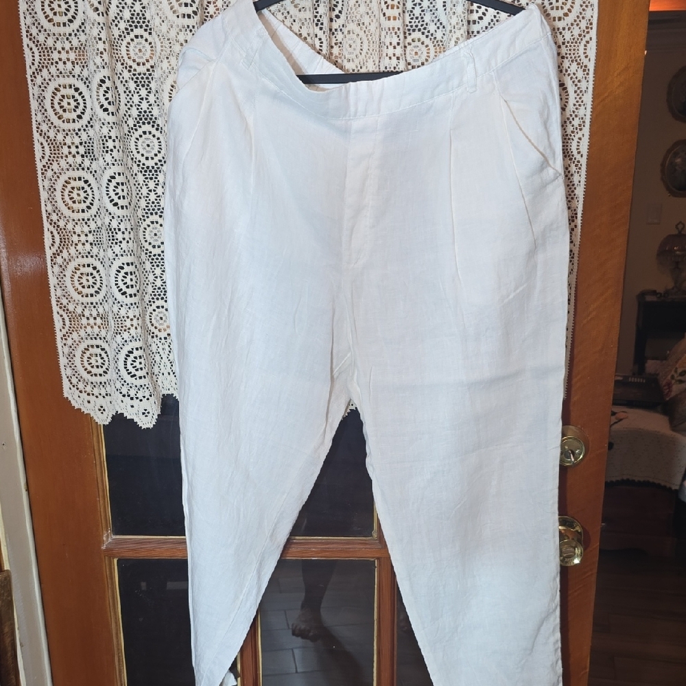 Garnet Hill Cream Linen Ladies Size 14 Trousers
